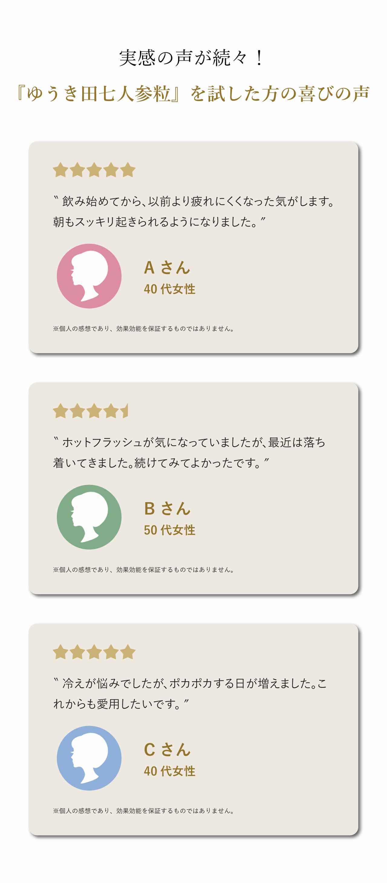 ゆうき田七人参粒を試した方の喜びの声